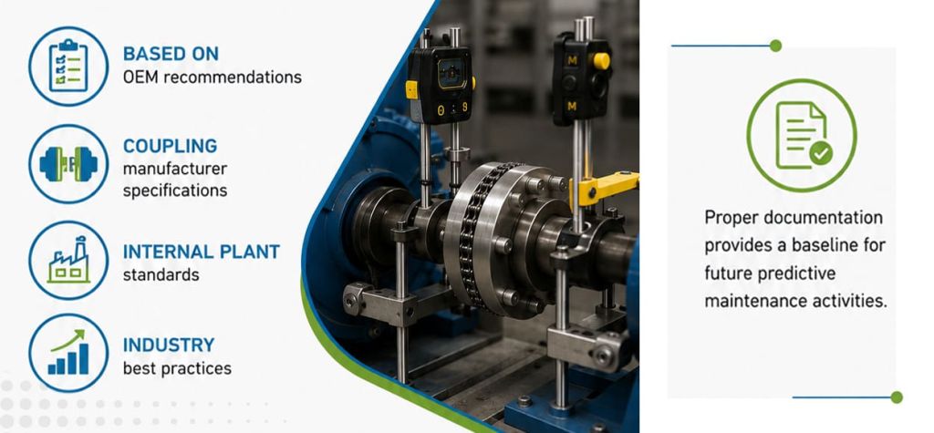 Final Shaft Alignment Verification and Documentation for Predictive Maintenance Final shaft alignment verification process showing OEM standards, coupling alignment checks, soft foot evaluation, and maintenance documentation.